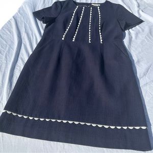Boden Navy Dress with White Ric Rac Detail and POCKETS!
